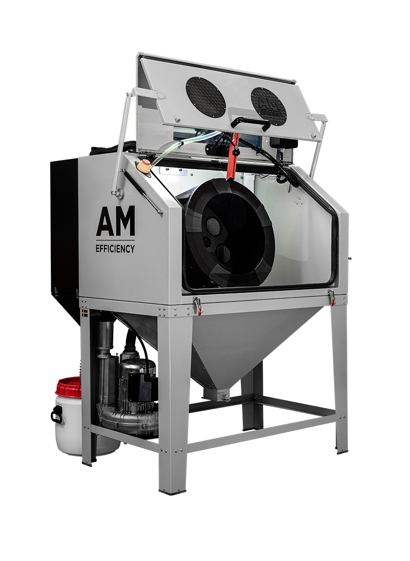 Along with the usual powder-removal features, AM Efficiency integrates surface smoothing into its systems. Image: AM Efficiency