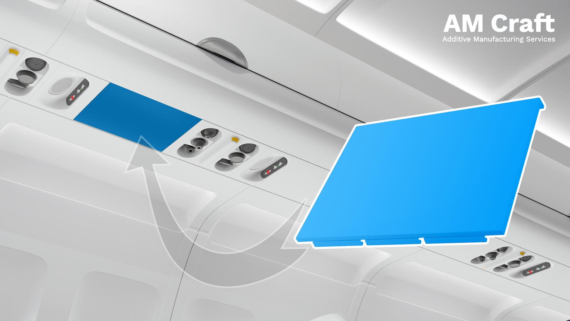 3D printed PSU in-fill panel installation within the aircraft cabin interior. Image: AM Craft