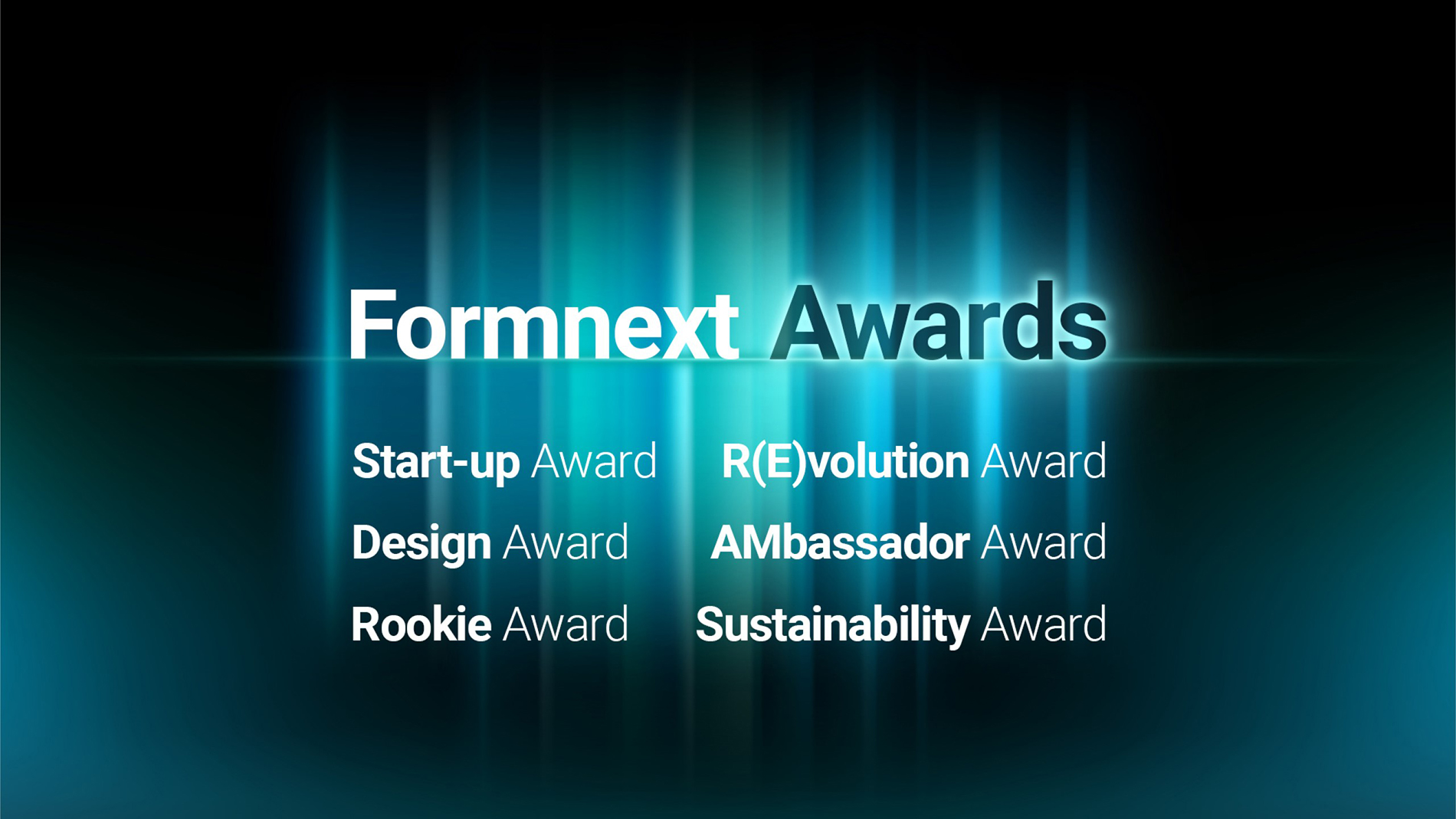 Sechs Kategorien der Formnext Awards 2024. Copyright Mesago Messe Frankfurt GmbH