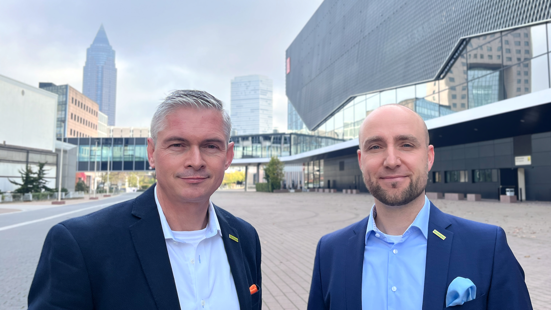 Sascha F. Wenzler and Christoph Stüker on the grounds of Messe Frankfurt. Copyright: Mesago Messe Frankfurt GmbH