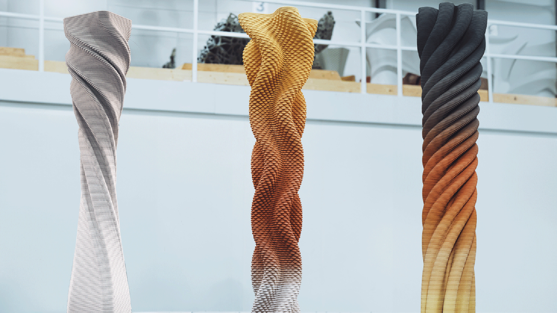 The Amber Pillar is a sculptural 3D printed column that blends structural integrity with artistic expression. Image: Victoria Fedorova