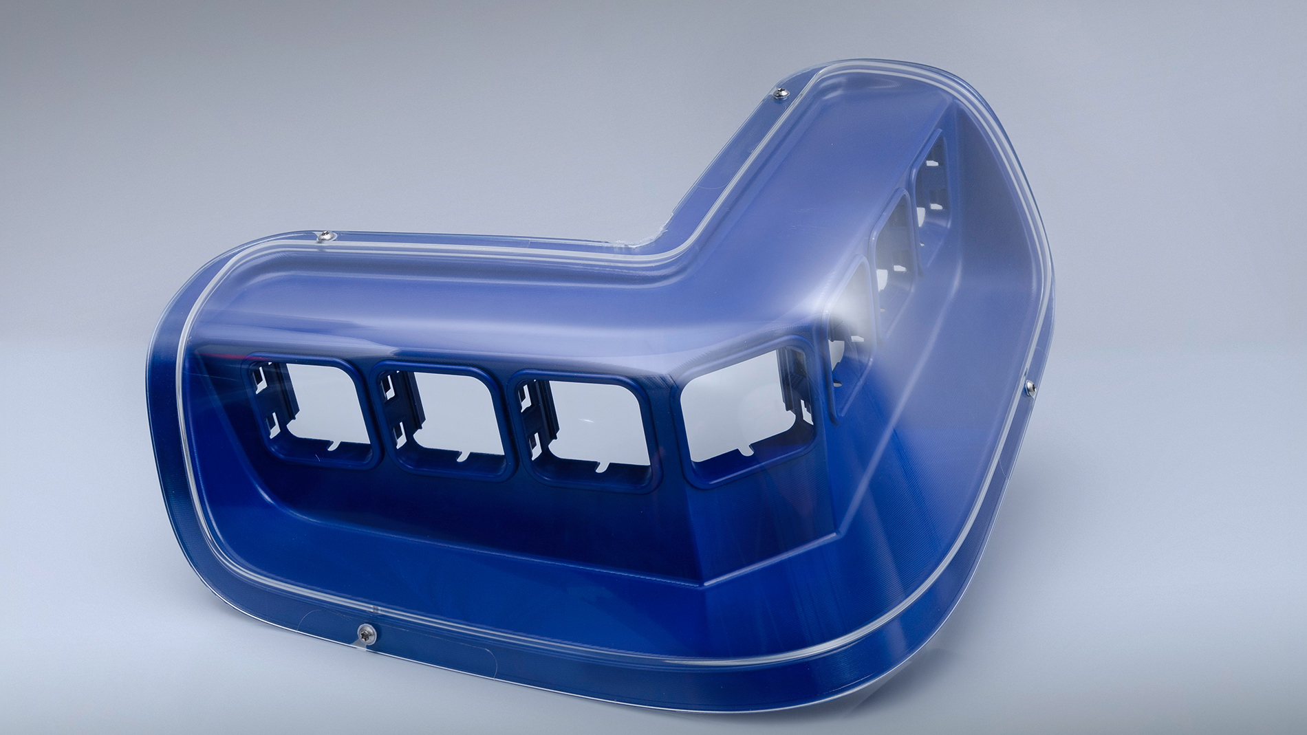 Small-series ambulance light. Mounting frame for optics, disc, and housing were injection molded using aluminum tools. AM was used in the form of SLS to check the design and to test the assembly. Image: Cirp
