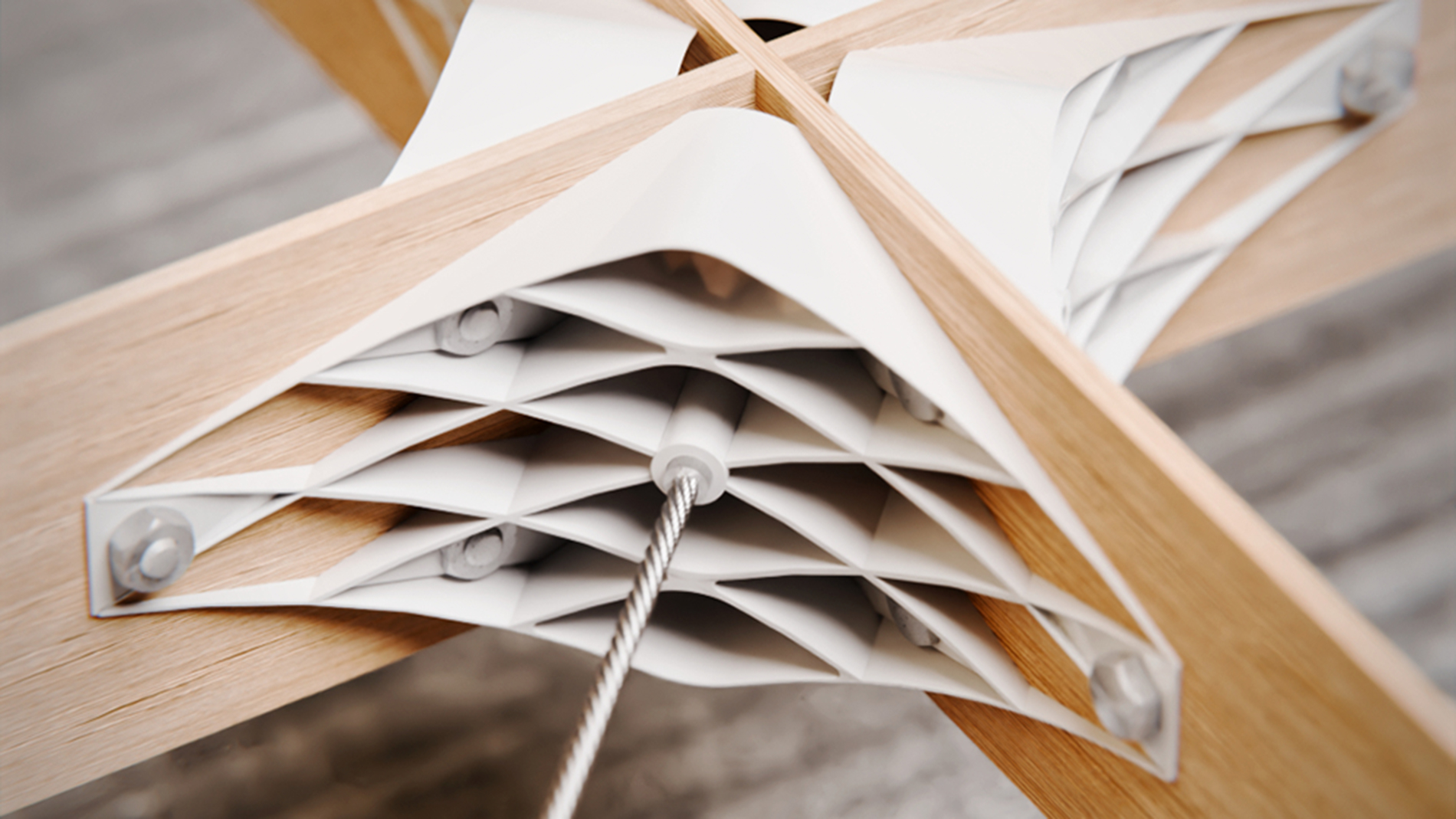 R3:shell is a hexagonal wooden lattice construction that was developed and constructed jointly with architecture students from Wuppertal University. Image: Alec Singh
