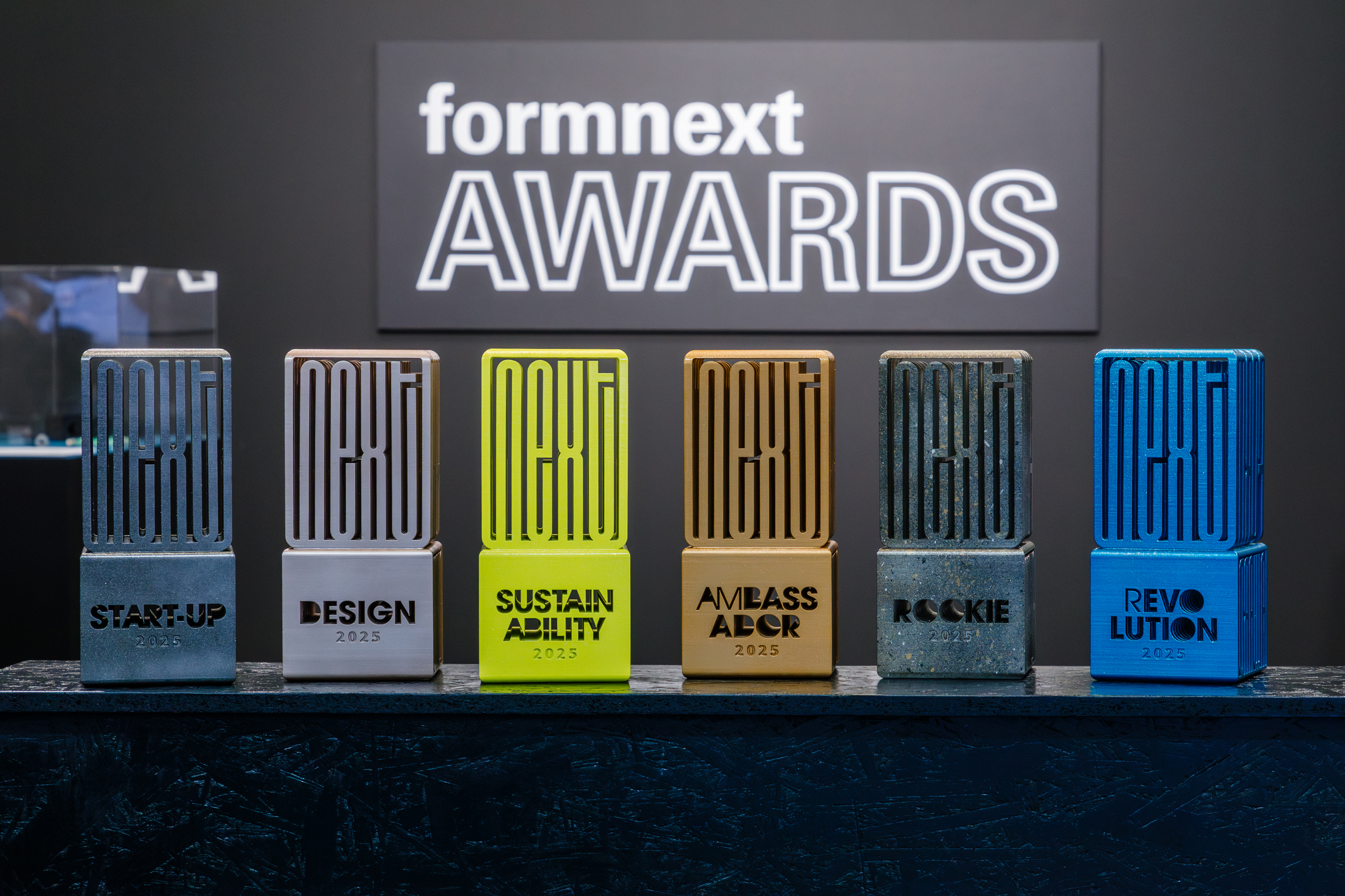 The six Formnext Awards 2025. Copyright Mesago Messe Frankfurt, Marc Jacquemin