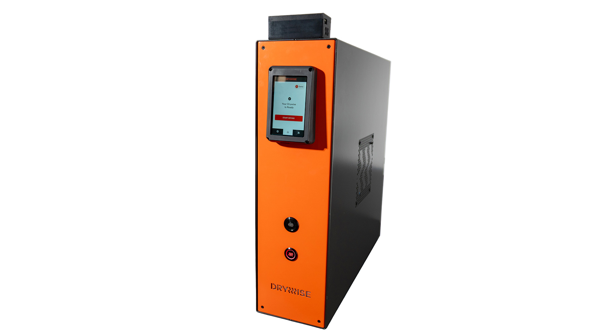 Drywise In-Line-Filamenttrockner mit motorisiertem Autoloader. Das Filament wird oben zugeführt und erst auf dem Weg zum Drucker konditioniert.