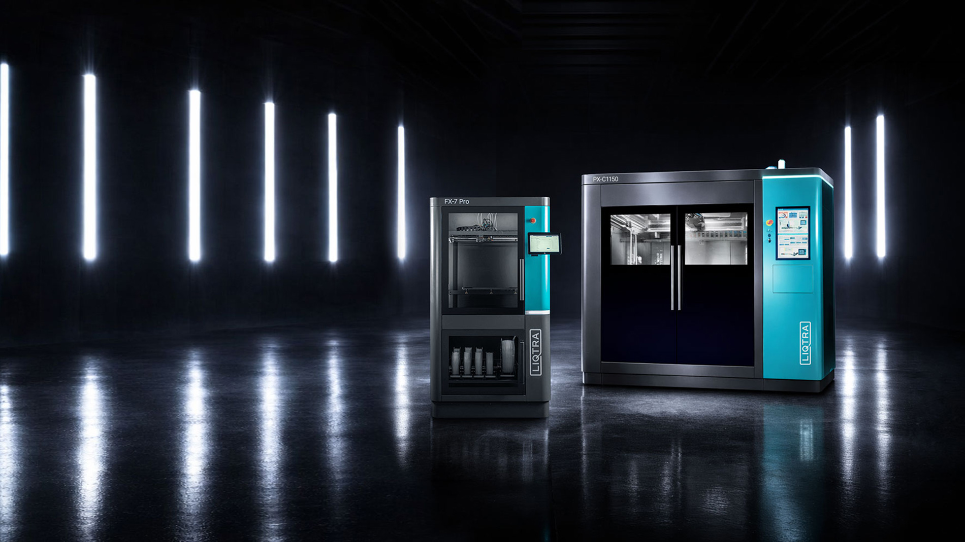 Standard systems from the FX Series for filament processing (FFF) and the PX Series for pellet processing (FGF). Image: Liqtra