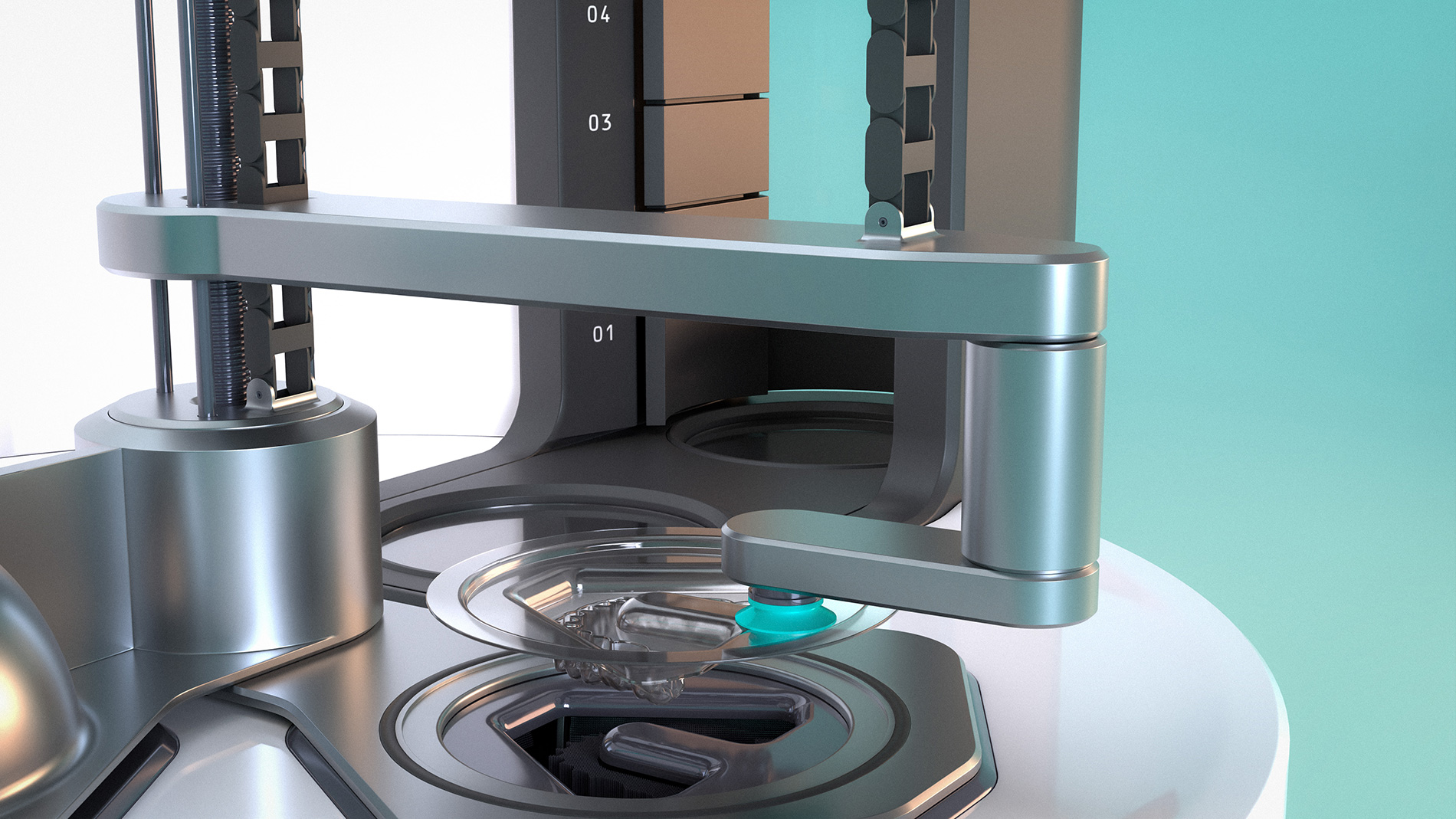Bauteilentnahme mit Schwenkarm. Bild: Fyous