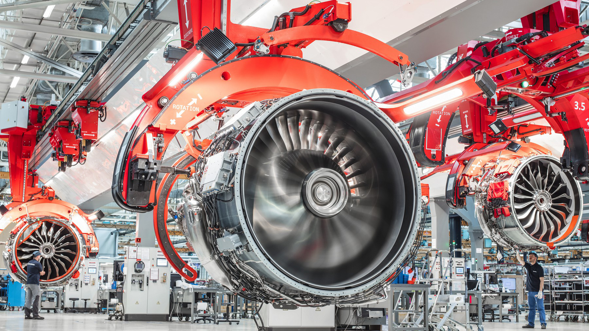 Fertigungslinie für die Endmontage von LEAP-Triebwerken bei Safran. Bild: Adrien Daste / Safran