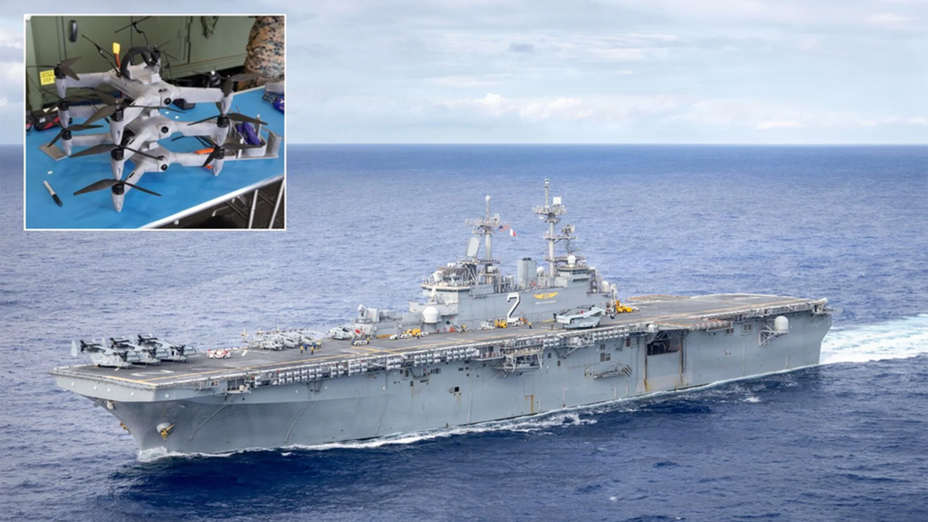 More than 1,000 AM parts were produced using an xCell unit aboard the Essex, while Squall FPV drones were also printed and assembled. Image: US DoD/Firestorm Labs